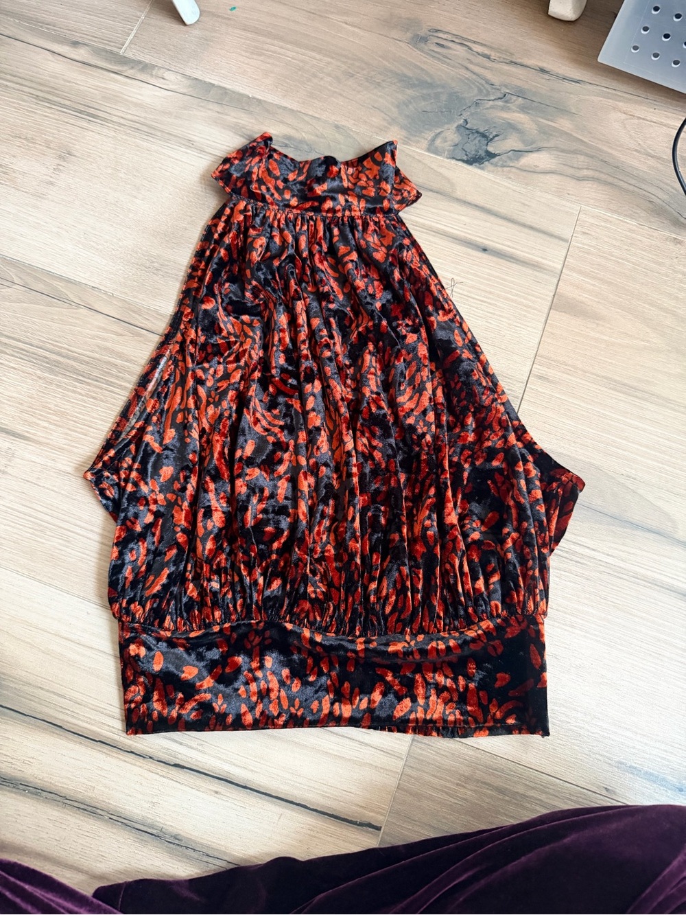 Free people Red and Black High Neck Patterned Velvet Top